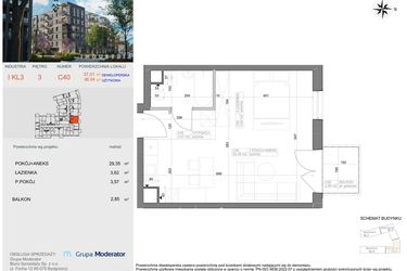 Rzut - Mieszkanie na sprzedaż 1 pokój o powierzchni 36,54 m² - numer I-C40 w Industria etap I-D