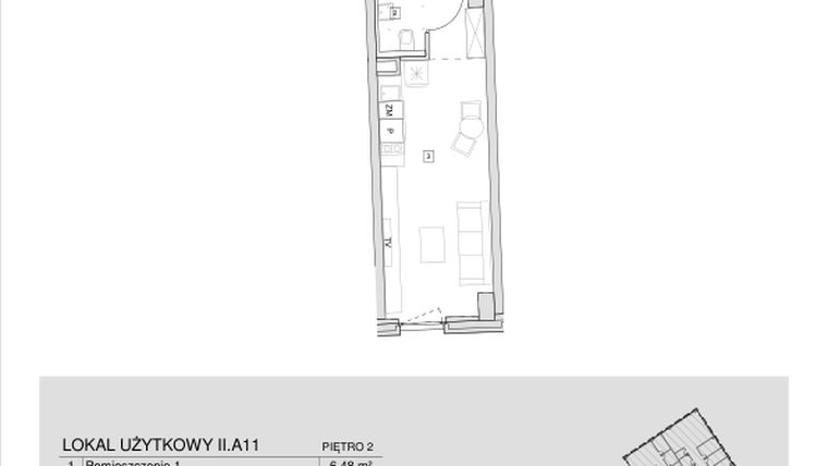 Rzut - Mieszkanie na sprzedaż 1 pokój o powierzchni 27,09 m² - numer II.A.11 w Krakowska 35 - Apartamenty Inwestycyjne