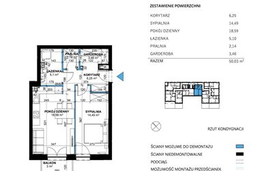Rzut - Mieszkanie na sprzedaż 2 pokoje o powierzchni 50,34 m² - numer 5 w Comfort Corner