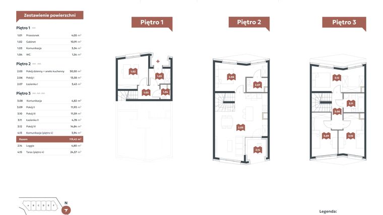 Rzut - Mieszkanie na sprzedaż 6 pokoi o powierzchni 119,45 m² - numer I2 w Familook