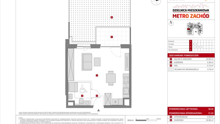 Rzut - Mieszkanie na sprzedaż 1 pokój o powierzchni 31,22 m² - numer C.6 w Dzielnica Mieszkaniowa Metro Zachód - etap 8.1