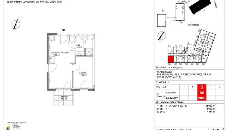 Rzut - Lokal użytkowy na sprzedaż 2 pokoje o powierzchni 34,13 m² - numer 23 w RZ21