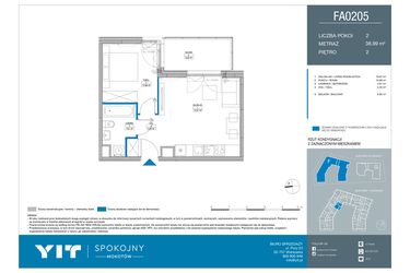 Rzut - Mieszkanie na sprzedaż 2 pokoje o powierzchni 38,99 m² - numer FA0205 w Spokojny Mokotów etap II