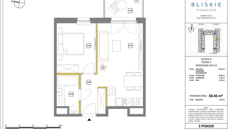 Rzut - Mieszkanie na sprzedaż 2 pokoje o powierzchni 38,46 m² - numer 112 w Bliskie Piaseczno 2