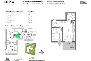 Rzut - Mieszkanie na sprzedaż 2 pokoje o powierzchni 36,06 m² - numer 53 w Nova Radiostacja