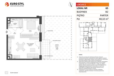 Rzut - Mieszkanie na sprzedaż 2 pokoje o powierzchni 40,32 m² - numer 65 w Locus 2 bud. B2