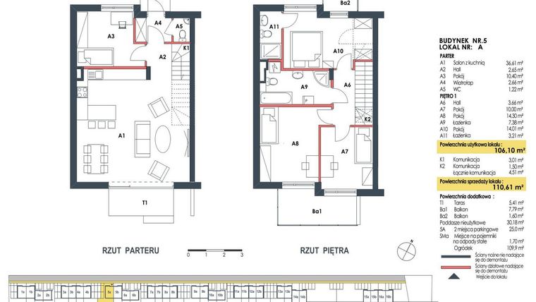Rzut - Dom na sprzedaż 5 pokoi o powierzchni 110,61 m² - numer 5a w Waw.Re