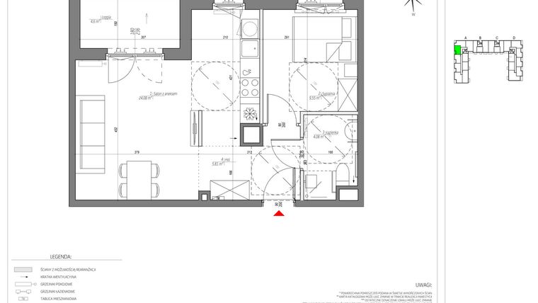 Rzut - Mieszkanie na sprzedaż 2 pokoje o powierzchni 43,52 m² - numer D/016/M w City Vibe