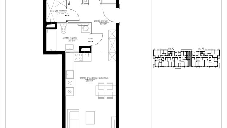 Rzut - Mieszkanie na sprzedaż 3 pokoje o powierzchni 54,04 m² - numer 34A.18 w Osiedle Konopnickiej etap II