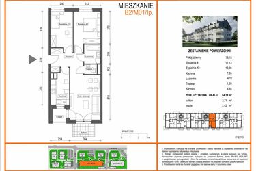 Rzut - Mieszkanie na sprzedaż 3 pokoje o powierzchni 64,39 m² - numer B2/M01/1P w Zielony Brochów 7