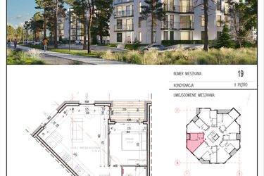 Rzut - Mieszkanie na sprzedaż 2 pokoje o powierzchni 42,89 m² - numer 19 w Grasera 12
