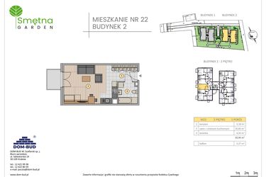 Rzut - Mieszkanie na sprzedaż 1 pokój o powierzchni 30,94 m² - numer 22 w Smętna Garden