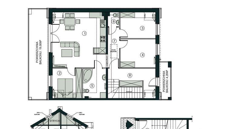Rzut - Mieszkanie na sprzedaż 4 pokoje o powierzchni 93,43 m² - numer B2 w Aleja Wiśniowa Pogórze