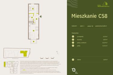 Rzut - Mieszkanie na sprzedaż 2 pokoje o powierzchni 46 m² - numer C58 w Osiedle Imbramowskie