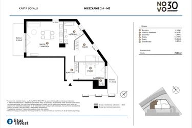 Rzut - Mieszkanie na sprzedaż 3 pokoje o powierzchni 72,84 m² - numer 2.4-M3 w NOVO 30