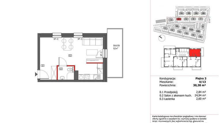 Rzut - Mieszkanie na sprzedaż 1 pokój o powierzchni 30,38 m² - numer PS_4/13 w Panorama Ślężańska