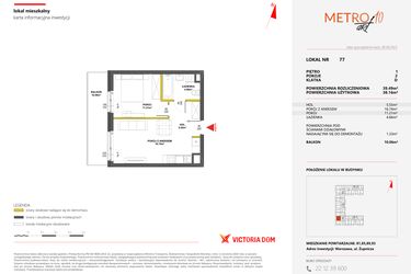 Rzut - Mieszkanie na sprzedaż 2 pokoje o powierzchni 39,52 m² - numer 77 w Metro Art 10