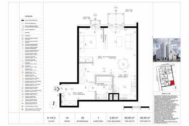 Rzut - Mieszkanie na sprzedaż 1 pokój o powierzchni 60,69 m² - numer 43 w Biała Kamienica