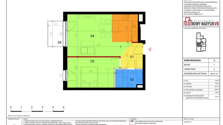 Rzut - Mieszkanie na sprzedaż 2 pokoje o powierzchni 46,37 m² - numer 10 w Apartamenty Nowy Marysin VII