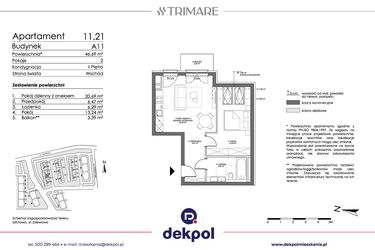 Rzut - Mieszkanie na sprzedaż 2 pokoje o powierzchni 46,69 m² - numer 11.21 w Trimare