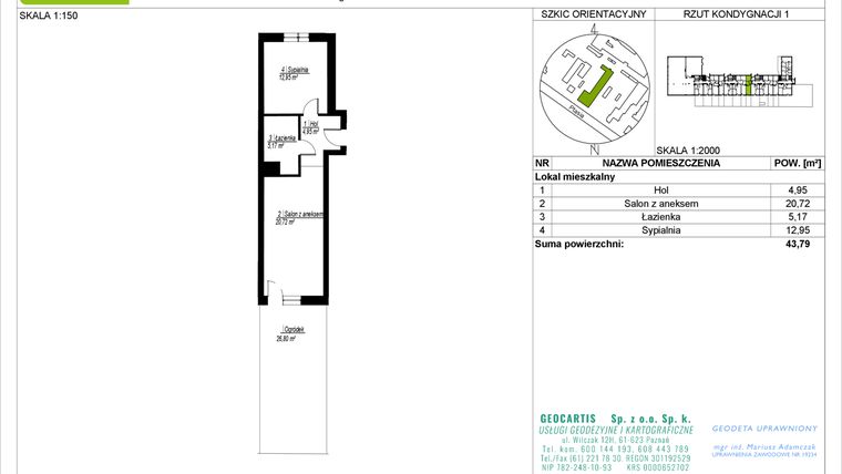 Rzut - Mieszkanie na sprzedaż 2 pokoje o powierzchni 43,79 m² - numer 28/78 w Symfonia Ptasia 28