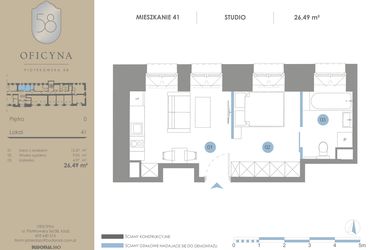 Rzut - Mieszkanie na sprzedaż 1 pokój o powierzchni 26,49 m² - numer 41 w Oficyna - Apartamenty Inwestycyjne Apart Hotel