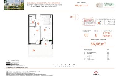 Rzut - Mieszkanie na sprzedaż 2 pokoje o powierzchni 36,56 m² - numer 12.5 w Osiedle Nowe Horyzonty etap III