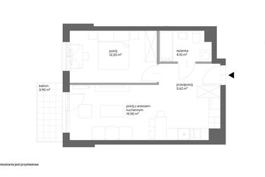 Rzut - Mieszkanie na sprzedaż 2 pokoje o powierzchni 41,82 m² - numer A.044 w Słoneczne Miasteczko - etap XV