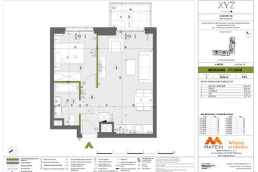 Rzut - Mieszkanie na sprzedaż 2 pokoje o powierzchni 39,08 m² - numer F1.D.04.02 w XYZ Place