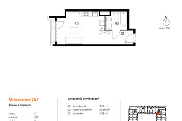Rzut - Mieszkanie na sprzedaż 1 pokój o powierzchni 29,37 m² - numer A.G247 w Miasto Polskich Mistrzów Olimpijskich II