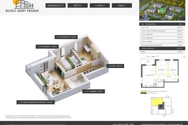 Rzut - Mieszkanie na sprzedaż 3 pokoje o powierzchni 68,1 m² - numer C.1.3 w Dobry Poranek