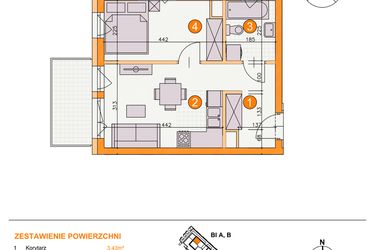 Rzut - Mieszkanie na sprzedaż 2 pokoje o powierzchni 32,2 m² - numer BI/A8 w Osiedle Bocianie Gniazdo 2