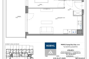 Rzut - Mieszkanie na sprzedaż 2 pokoje o powierzchni 41,78 m² - numer MC/G/A/0/2 w Modern City etap G
