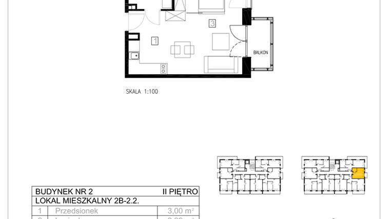 Rzut - Mieszkanie na sprzedaż 1 pokój o powierzchni 31,55 m² - numer 2B-2.2 w Gardenia Pogodno