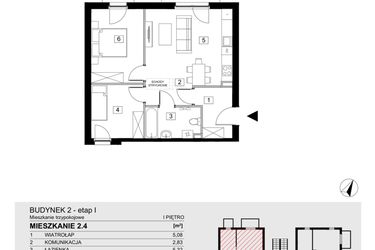 Rzut - Mieszkanie na sprzedaż 3 pokoje o powierzchni 54,46 m² - numer 2.4 w ATAL Jasieny