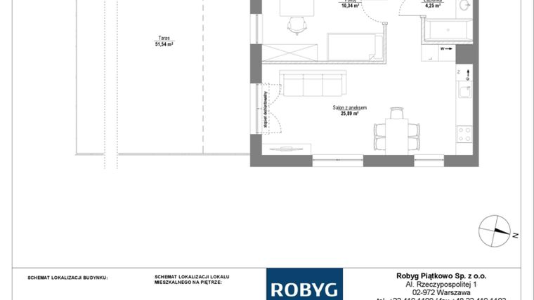 Rzut - Mieszkanie na sprzedaż 3 pokoje o powierzchni 61,92 m² - numer 1M07 w Początek Piątkowo bud. F