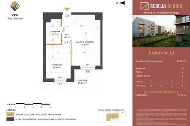 Rzut - Mieszkanie na sprzedaż 2 pokoje o powierzchni 39,65 m² - numer 11 w Stacja Błonie etap II