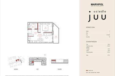 Rzut - Mieszkanie na sprzedaż 2 pokoje o powierzchni 34,24 m² - numer A.M049 w Osiedle Juu