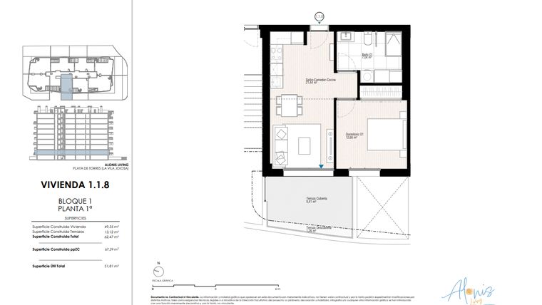 Rzut - Mieszkanie na sprzedaż 1 pokój o powierzchni 62,47 m² - numer 118 w Alonis Living