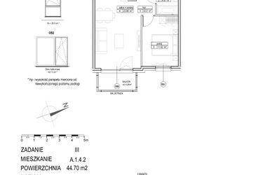 Rzut - Mieszkanie na sprzedaż 2 pokoje o powierzchni 44,7 m² - numer A.1.4.2 w Atut III