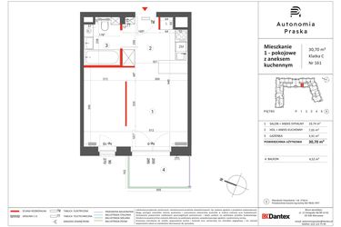 Rzut - Mieszkanie na sprzedaż 1 pokój o powierzchni 30,7 m² - numer 161 w Autonomia Praska