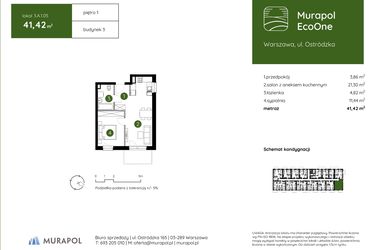 Rzut - Mieszkanie na sprzedaż 2 pokoje o powierzchni 41,42 m² - numer 3.A.1.05 w Murapol EcoOne