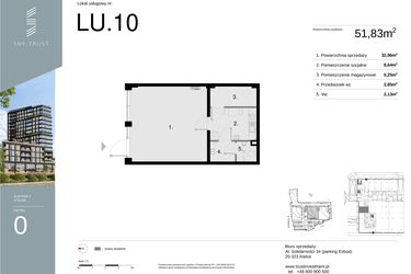 Rzut - Lokal użytkowy na sprzedaż 1 pokój o powierzchni 51,83 m² - numer LU10 w Sky Trust etap II