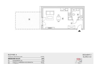 Rzut - Mieszkanie na sprzedaż 1 pokój o powierzchni 37,72 m² - numer A4.0.01 w Zakole Wisły