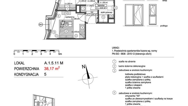 Rzut - Mieszkanie na sprzedaż 2 pokoje o powierzchni 38,13 m² - numer A.1.5.11M w Mikołajki Apartamenty