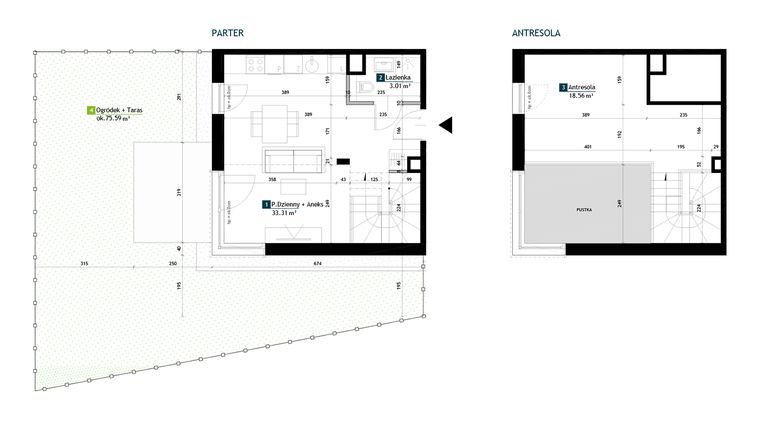 Rzut - Mieszkanie na sprzedaż 1 pokój o powierzchni 54,88 m² - numer AC0003 w Viva Cité 2