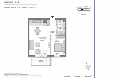 Rzut - Mieszkanie na sprzedaż 2 pokoje o powierzchni 44,67 m² - numer D.2.1 w Nowa Dąbrowa bud. DE