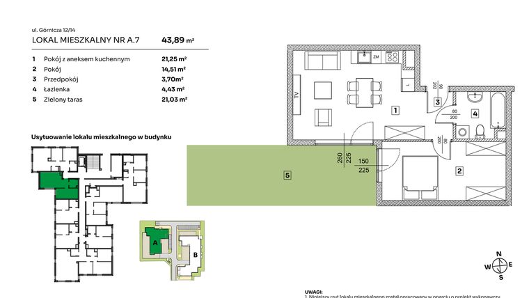Rzut - Mieszkanie na sprzedaż 2 pokoje o powierzchni 43,89 m² - numer A.7 w Parkove Love