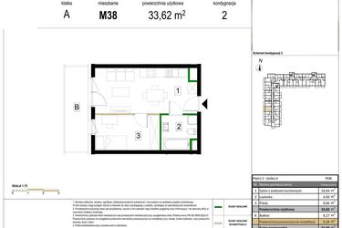 Rzut - Mieszkanie na sprzedaż 2 pokoje o powierzchni 33,62 m² - numer M38 w Zagórskie Tarasy
