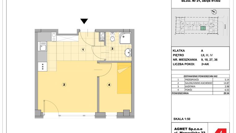 Rzut - Mieszkanie na sprzedaż 2 pokoje o powierzchni 30,24 m² - numer 18 w Stalowa 65